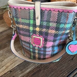 1990’s Dooney & Bourke Rainbow Plaid Bucket Bag - RARE Vintage!!